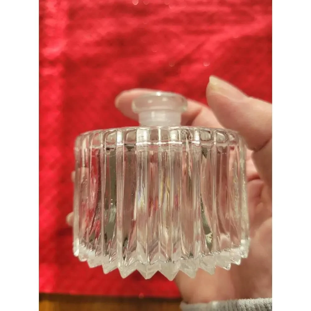 Vintage Perfume Bottle, Round Clear, Sawtooth Glass, Stopper